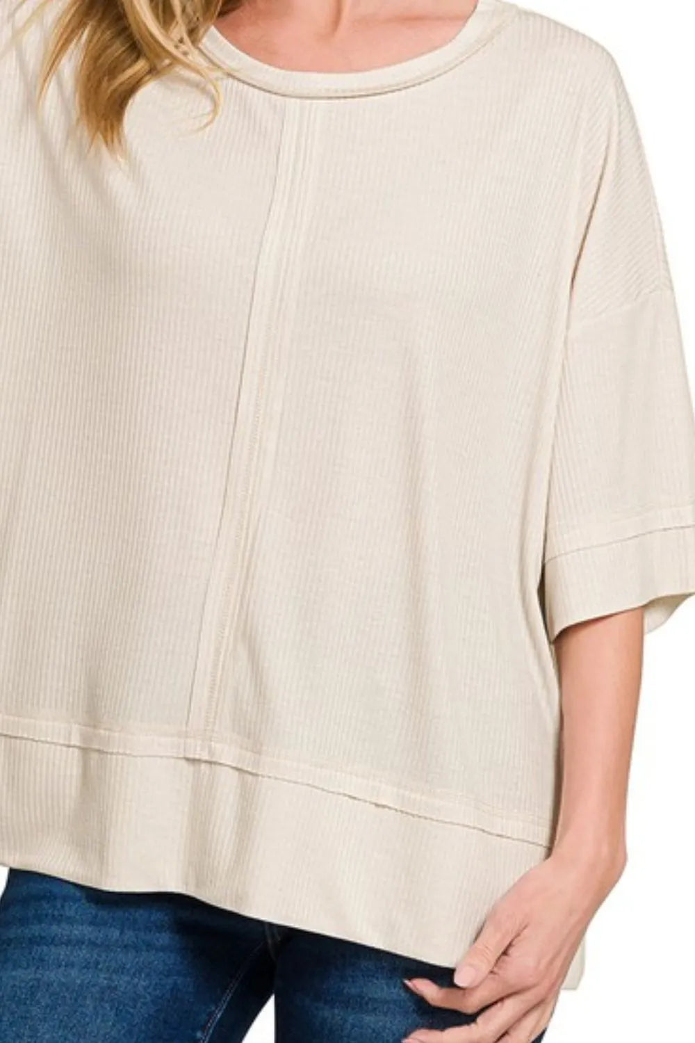 Zenana Ribbed Boat Neck 3/4 Sleeve Top - Love Salve